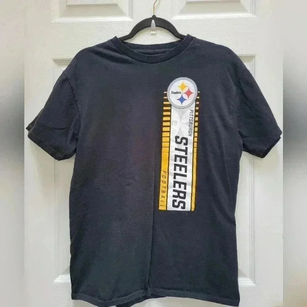 NFL Team Apparel Pittsburgh Steelers Black Graphic Short Sleeve Tee Shirt Size M